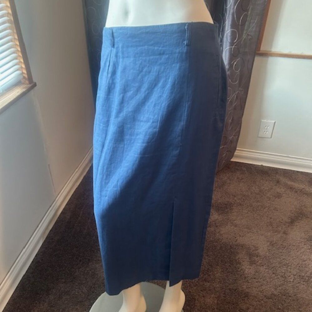 Rafaella Blue Linen front kick split fully lined skirt, size 14